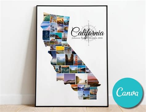 California Map Photo Collage Custom Template Gift Art Print - Etsy