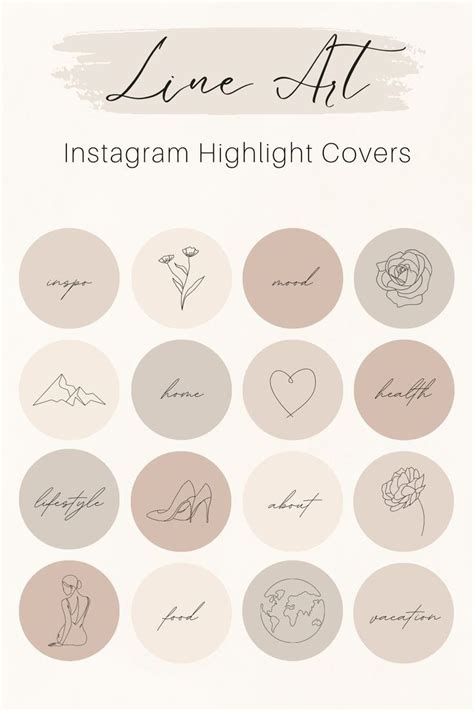 Instagram Highlight Covers Line Art Cream Instagram Story Icons Pastel ...