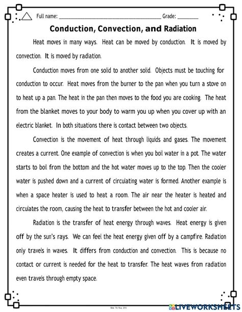 Conduction Convection And Radiation Online Exercise For Live Worksheets