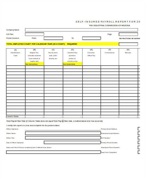 Printable Payroll Summary Report Template