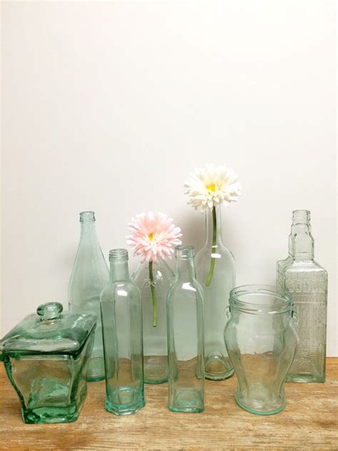 Aqua Glass Bottles 8 Mint Wedding Mint Green Vase Diy Wedding Sea Glass Green Tea Party