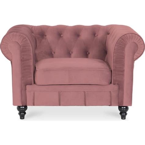 Fauteuil Chesterfield Velours Altesse Vieux Rose Cdiscount Maison