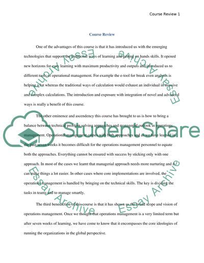 Course Concerning Operations Management Essay Example Topics And Well Written Essays 250 Words