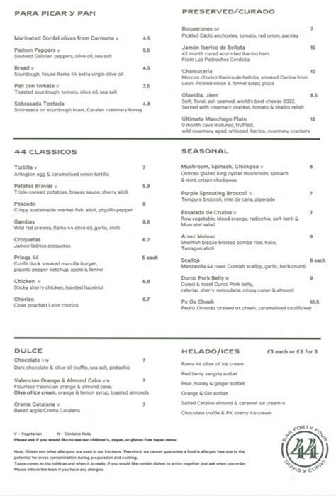 Bar 44 Bristol Bristols Full Menu Online