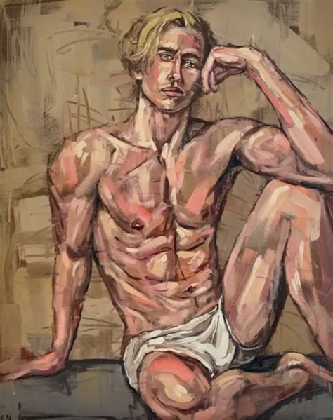 NAKED MAN MALE Nude Gay Oil Painting Homoerotic Queer LGBT Art 60x60cm