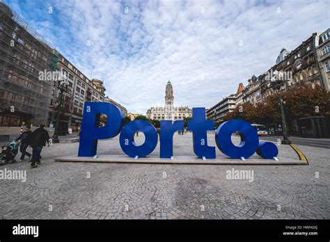 Porto Sign At Avenue Of The Allies Avenida Dos Aliados In Porto City