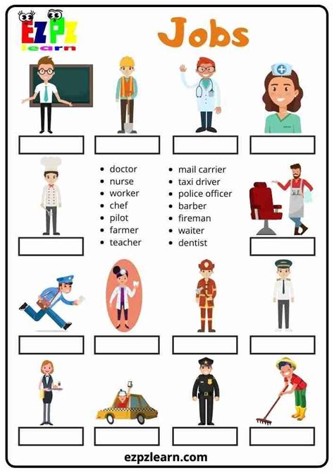 Free Printable Worksheet Words Match Topic Jobs ESL Resource Teaching