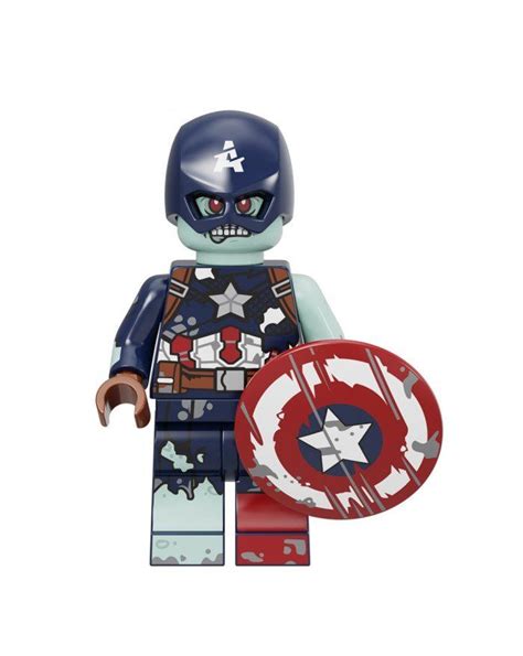 a lego captain america character holding a shield