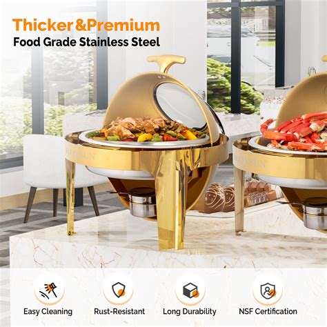 Snapklik Rovsun Qt Round Chafing Dish Buffet Set Roll Top Nsf