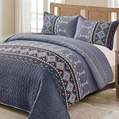 Wongs Bedding Boho Quilt Queen Set Pieces Navy Blue Bedspread