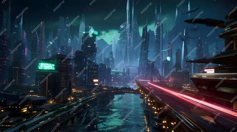 Premium Photo | Futuristic city at night Generative Ai