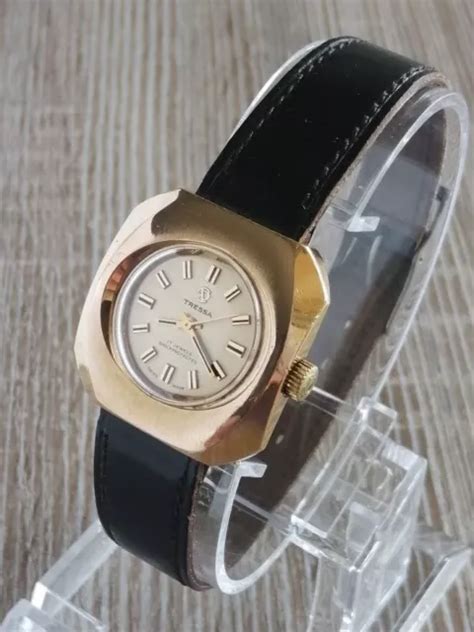 ANCIENNE MONTRE FEMME TRESSA Mécanique Vintage Watch 1960 s Cuir Plaqué