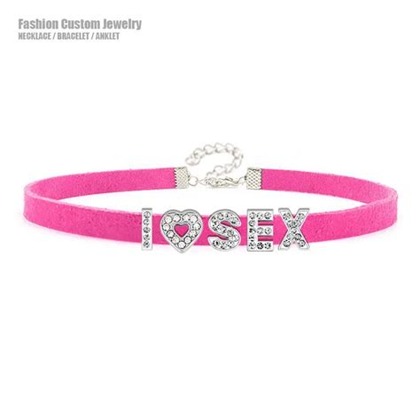 Sexy Hot 8mm Suede Leather Rhinestone Letters I Love Sex Collar Choker