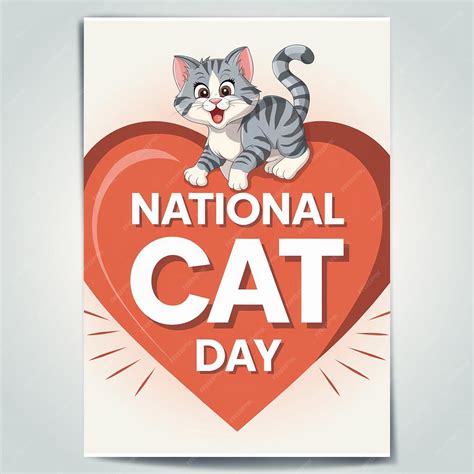 Vertical illustrated poster celebrating national Cat Day | Premium AI
