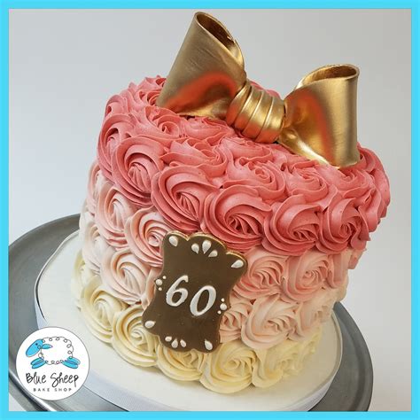 Pink Ombre Rosette Birthday Cake With Gold Bow Rosette Cake Rosette Cake Wedding Cake