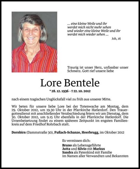 Todesanzeigen Von Lore Bentele Todesanzeigen Vorarlberger Nachrichten