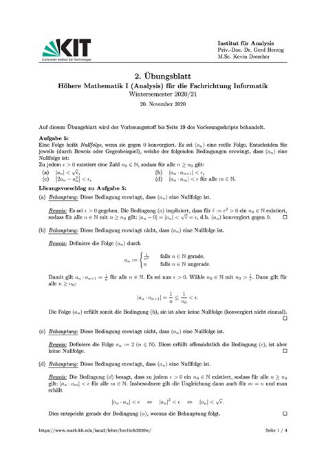 Musterl Sung Bung H Here Mathematik I Kit Studocu