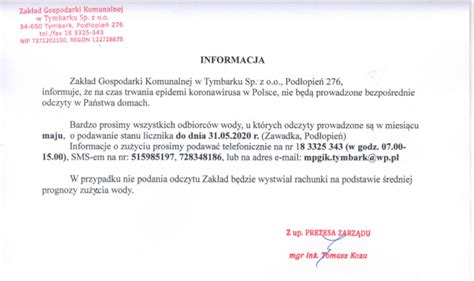 Informacja O Odczytach Licznik W Wody Tymbark In