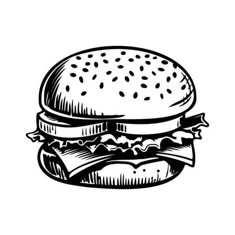 Hamburguesa Mano Dibujado Vector Ilustración Bosquejo Retro Estilo Delicioso Clásico Grabando