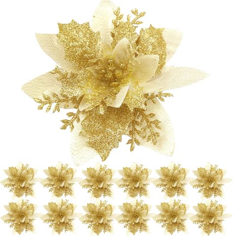 Lot de 12 fleurs artificielles pour décoration de Noël avec clips et