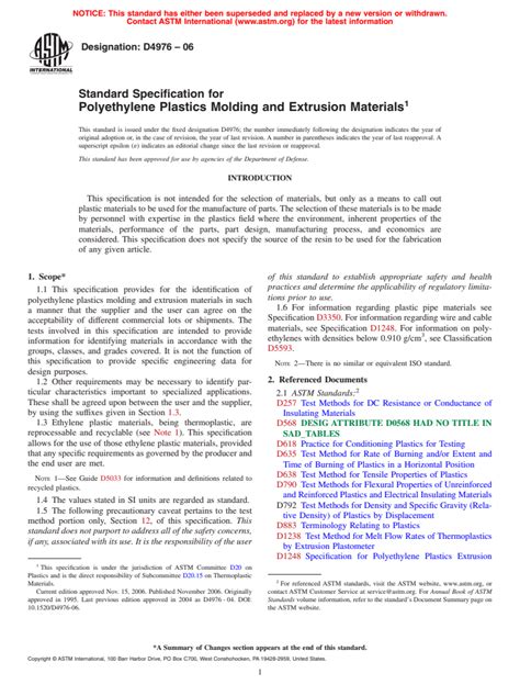 Astm D Standard Specification For Polyethylene Plastics