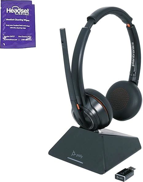 Poly Savi 8220 Uc Dect Wireless Headset System Bundle With Headset Advisor Wipe