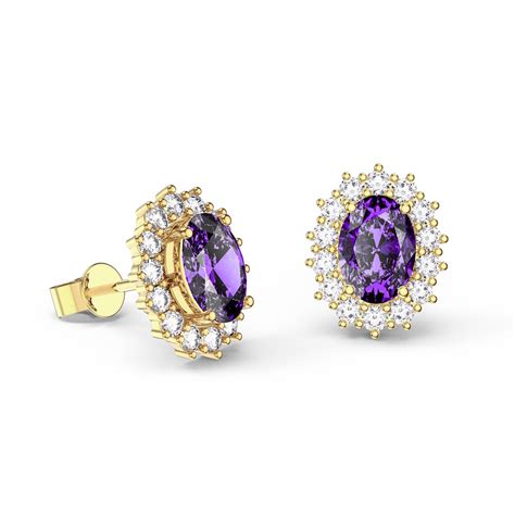 Eternity Oval Amethyst Ct Gold Vermeil Stud Earrings Halo Jacket Set