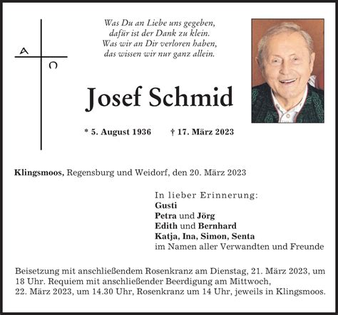 Traueranzeigen Von Josef Schmid Augsburger Allgemeine Zeitung