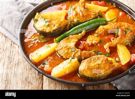 Authentic Bengali Fish Curry With Potato Closeup On The Plate On The