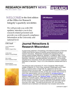 Fillable Online Research Northwestern Research Integrity News Welcome