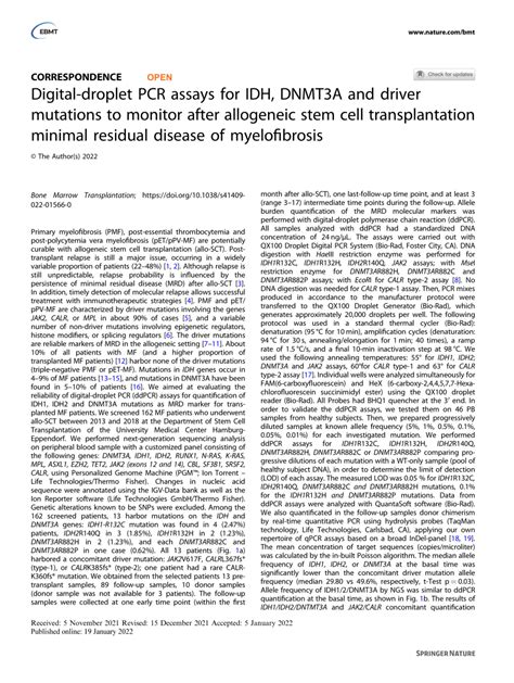 PDF Digital Droplet PCR Assays For IDH DNMT3A And Driver Mutations