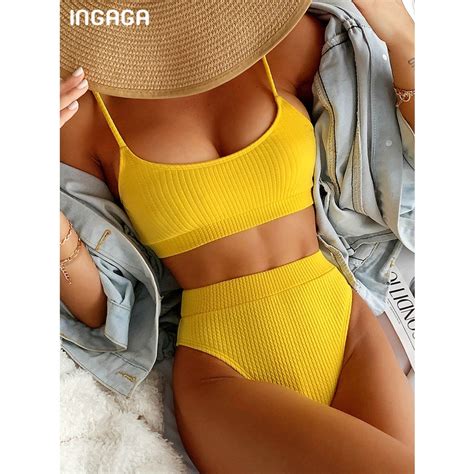 Jual Ingaga High Waist Bikini Swimwear Women Swimsuit New Push Up