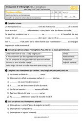 Evaluation Homonymes homophones CM2 Bilan et controle corrigé pdf