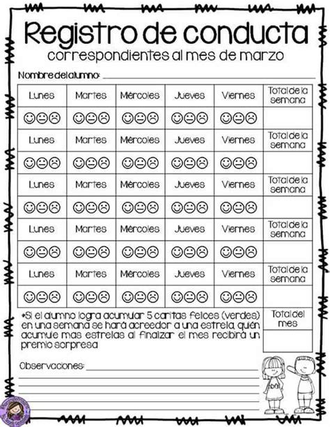 Registro Semanal De Conducta Para Infantil Y Primaria Artofit