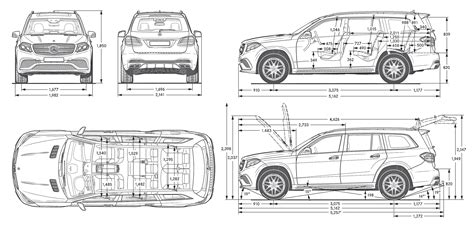 Mercedes-Benz GLS-class 2016 Blueprint - Download free blueprint for 3D ...