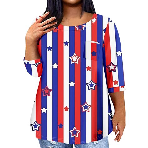 Gipqjk 4th Of July American Flag Stars Stripes Shirts For Women Usa