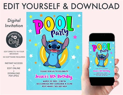 Stitch Pool Party Birthday Invitation Etsy