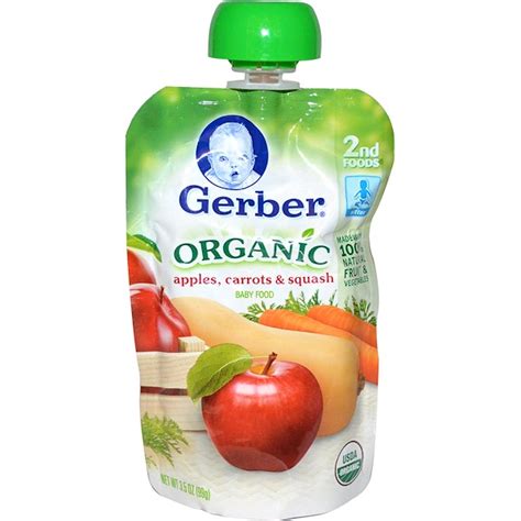 Gerber, 2nd Foods, Organic Baby Food, Apples, Carrots & Squash, 3.5 oz ...