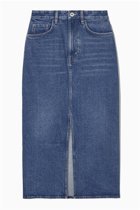 Cos Front Slit Denim Midi Skirt In Blue Lyst