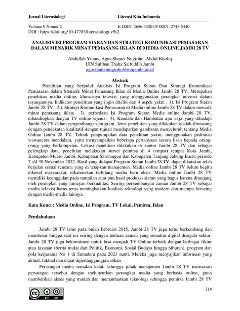 Pdf Analisis Isi Program Siaran Dan Strategi Komunikasi Pemasaran