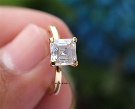 Asscher Cut Moissanite Engagement Ring Solitaire Wedding Etsy