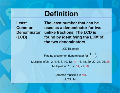 Video Definition 21 Fraction Concepts Least Common Denominator Lcd