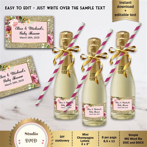 Printable Wine Or Champagne Mini Bottle Labels 2 X 3 Etsy Mini Champagne Bottles Mini