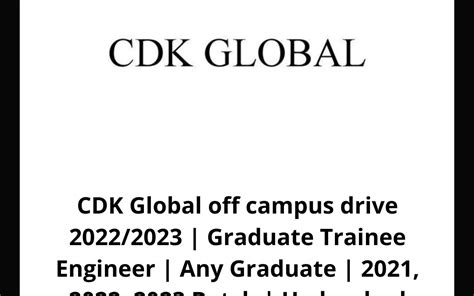 Cdk Global Off Campus Drive Graduate Trainee Engineer Any