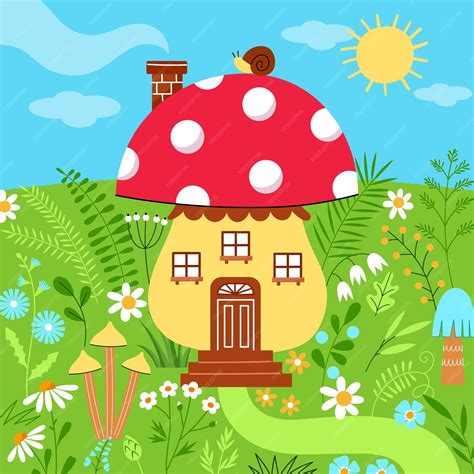 Premium Vector Fabulous Magic Mushroom House Cute Fairytale Housing Fly Agaric With Windows On