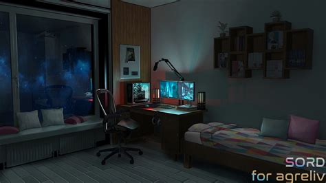 Artstation Visual Novel Background A Gamers Room Night Version