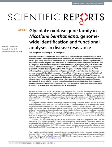 (PDF) Glycolate oxidase gene family in Nicotiana benthamiana: Genomewide identification and ...