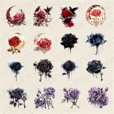 Magical Dark Gothic Rose Clip Art Mega Bundle Png Dpi