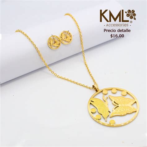 SET DORADO CIRCULO MARIPOSA KML ACCESORIOS