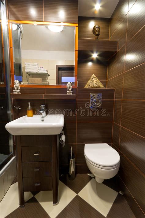 Bathroom Interior With Brown Tiles Stock Image Image Of Luxurious